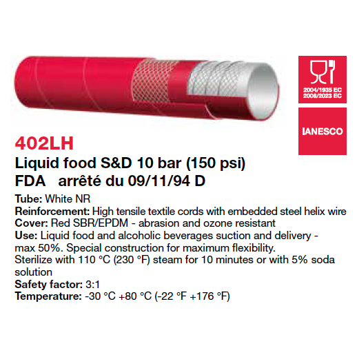 ALFAGOMMA 402LH Liquid Food Suction & Delivery Hose