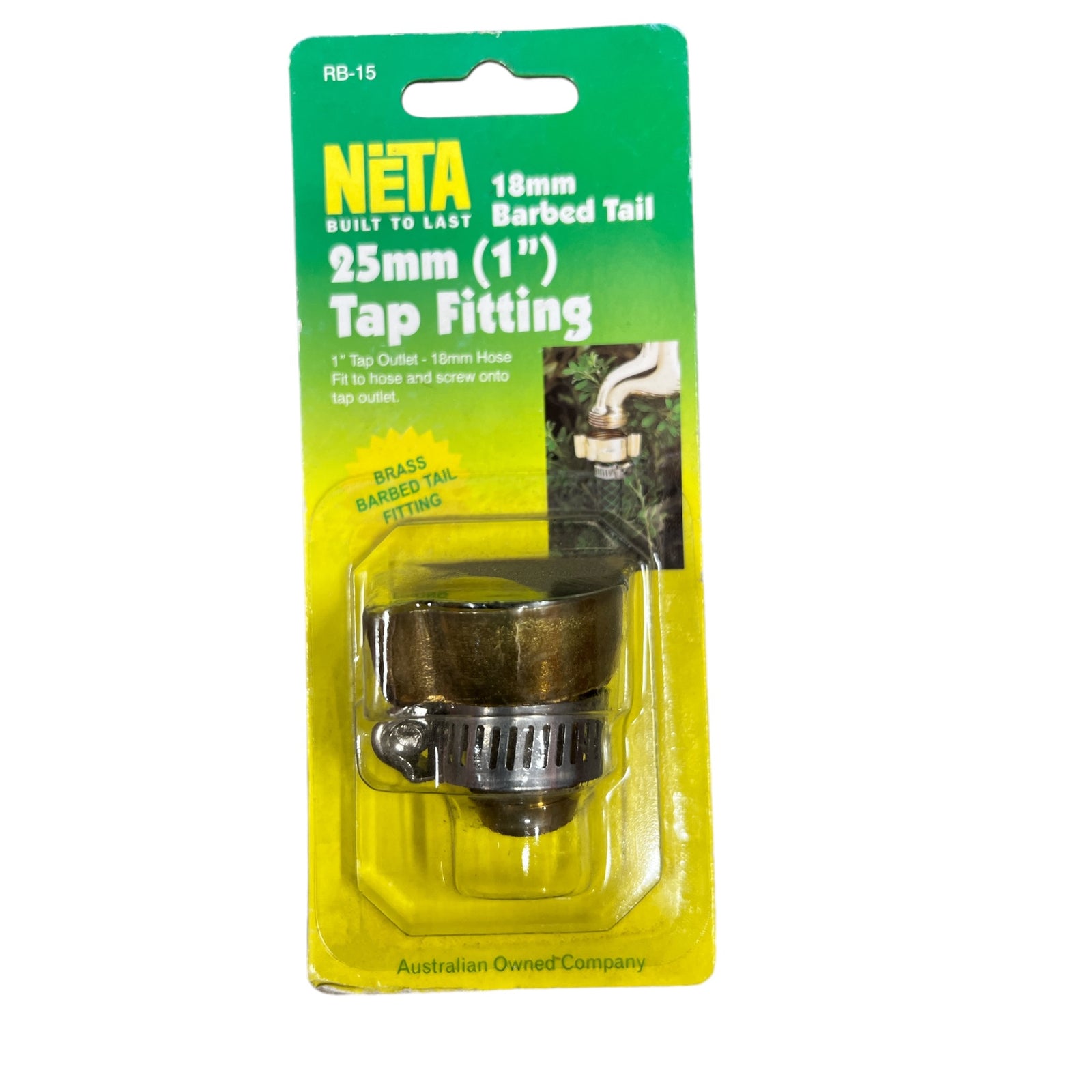 NETA Screw on Brass Tap Fitting for 25mm with 12mm or 18mm Barb & Clamp