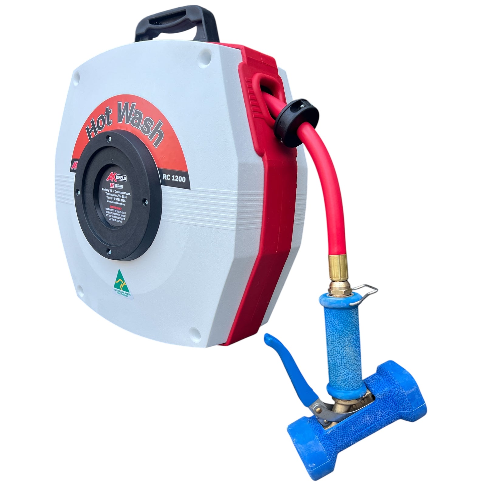 AK REELS Hot Wash Auto Retractable Hose Reel Kit with Dinga Gun 12mm x 15mt