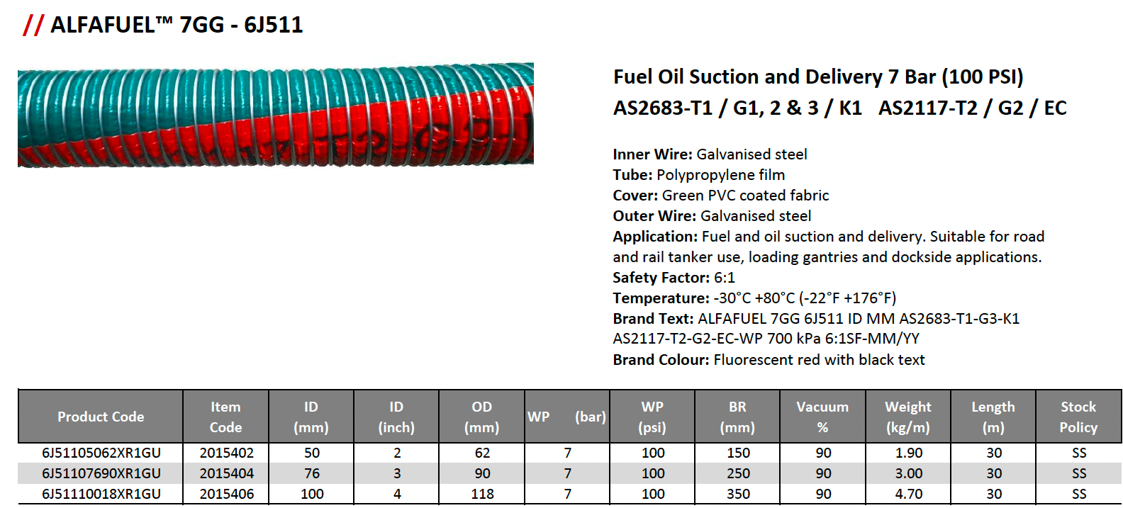 ALFAFUEL 7GG Fuel Oil Suction and Delivery Hose 7 Bar