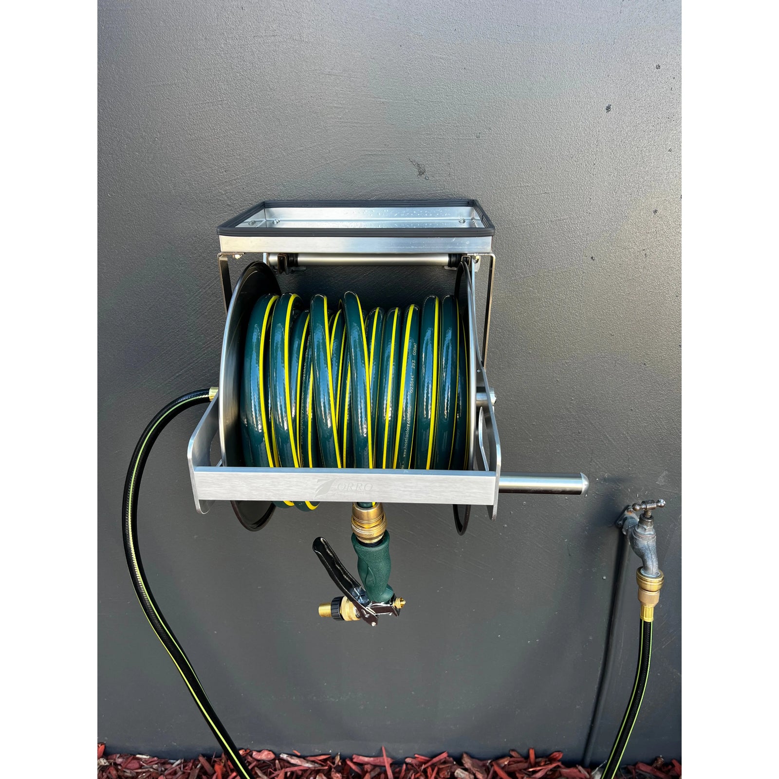 ZORRO 12mm Proline Garden Hose Zorro Ss Reel with Shelf & Ryset Water Pistol