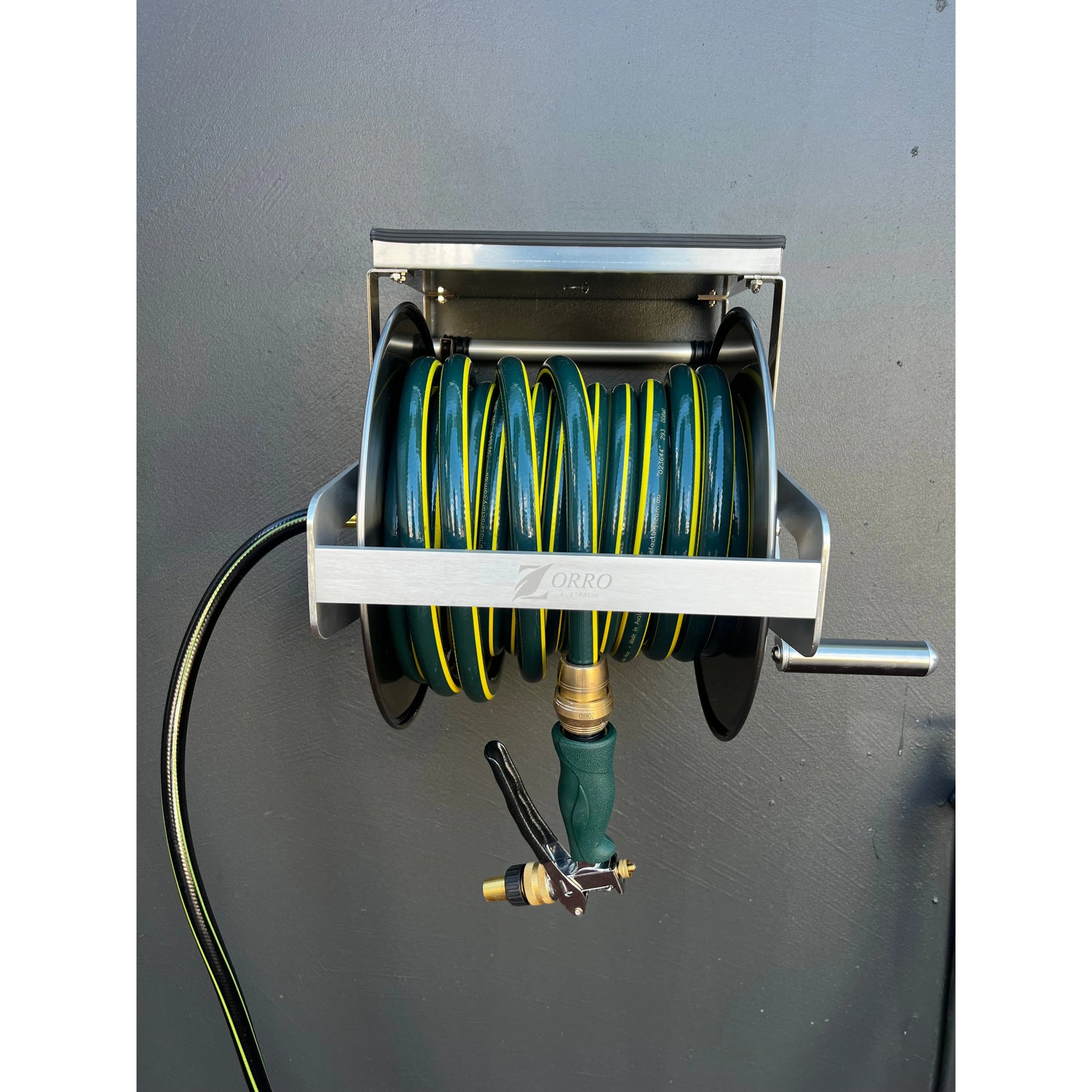 ZORRO 12mm Proline Garden Hose Zorro Ss Reel with Shelf & Ryset Water Pistol