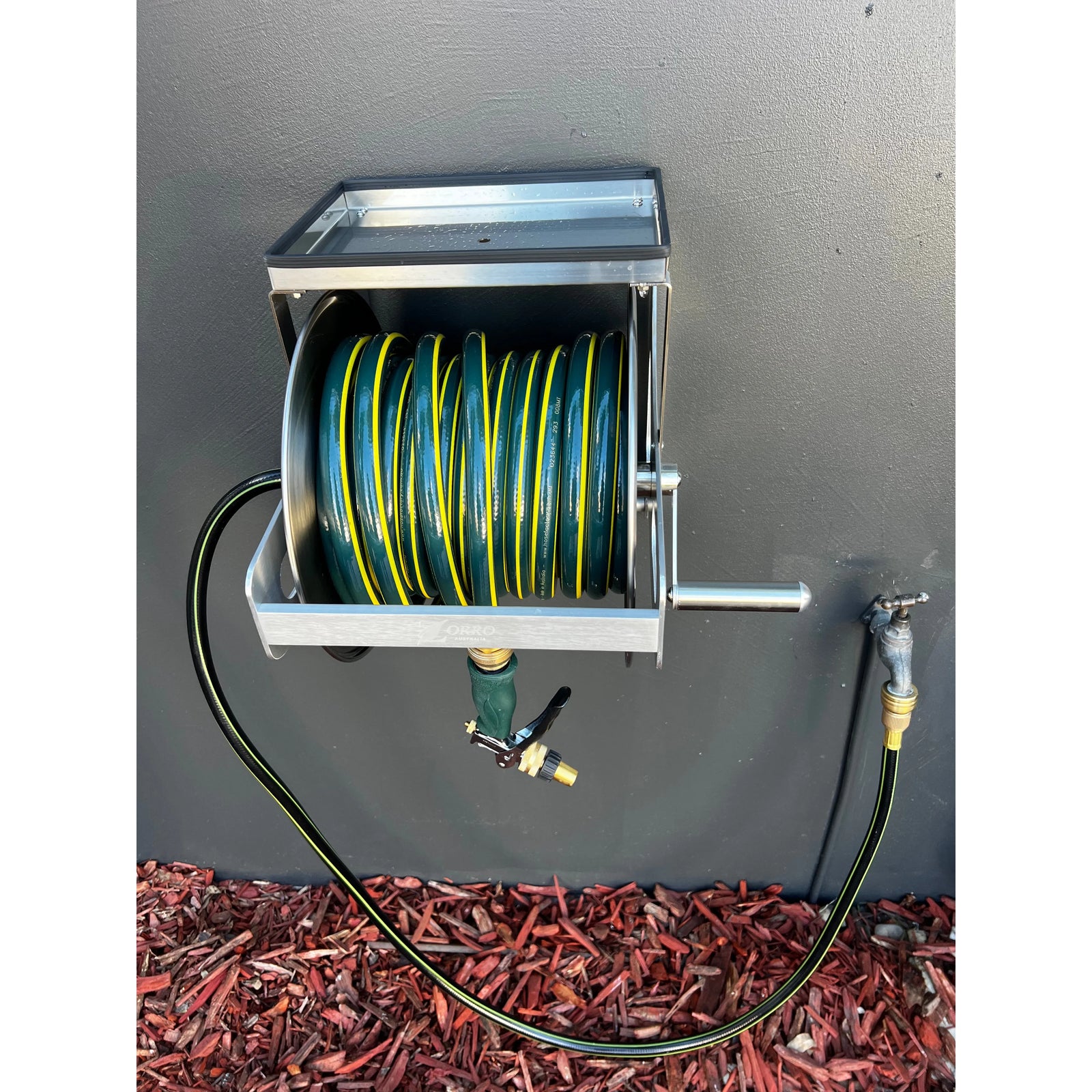 ZORRO 12mm Proline Garden Hose Zorro Ss Reel with Shelf & Ryset Water Pistol