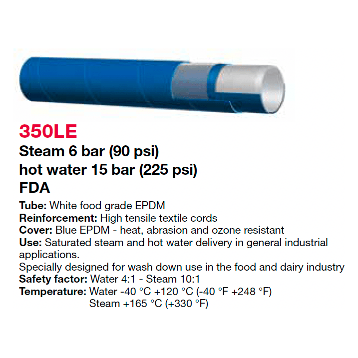 ALFAGOMMA 350LE Food Grade Steam 6 bar (90 psi) - Hot water 15 bar (225 psi) - Hose Factory