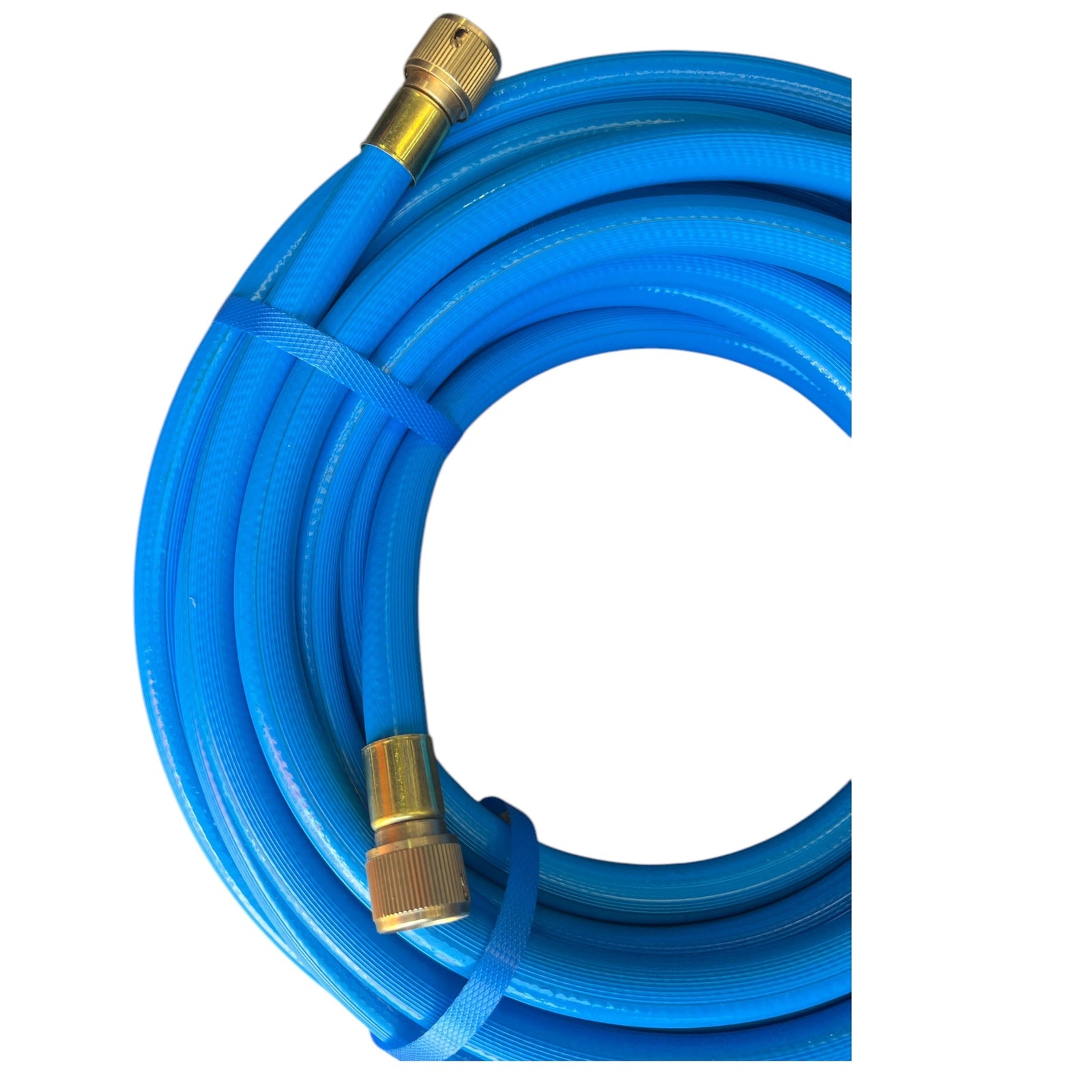 Barfell Coldflex Zero Temp Water hose Crimped Brass Fittings 12mm in blue with brass connectors.