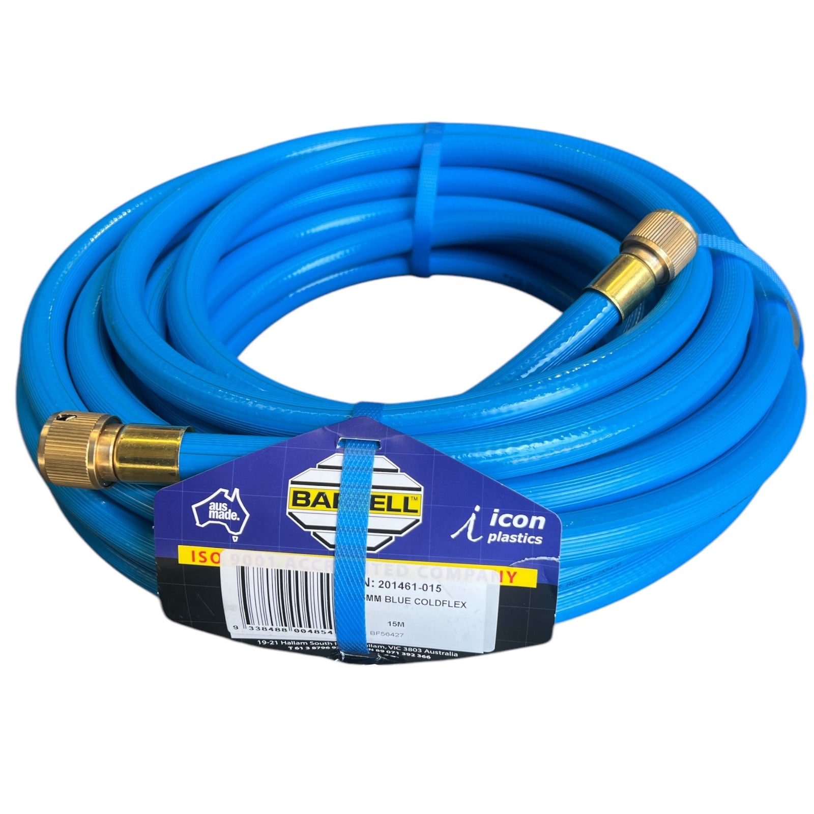 Barfell Coldflex Zero Temp Water hose Crimped Brass Fittings 12mm blue hose with brass fittings
