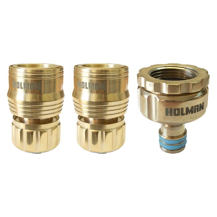 Holman 3 piece Brass Hose Connector Grip n Lock Set 12mm CLEARANCE - Hose Factory