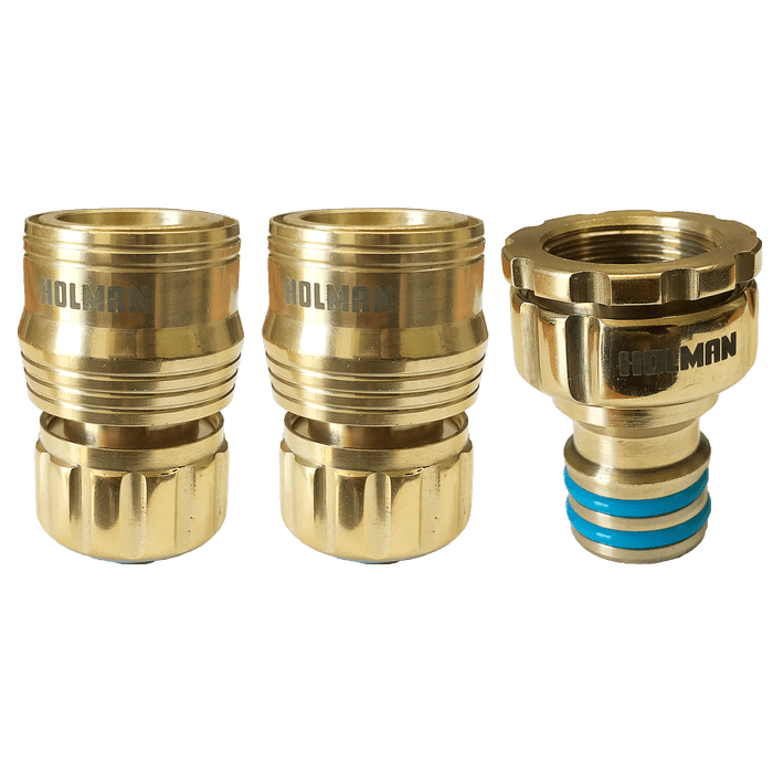 Holman 3 piece Brass Hose Connector Grip n Lock Set 18mm CLEARANCE - Hose Factory