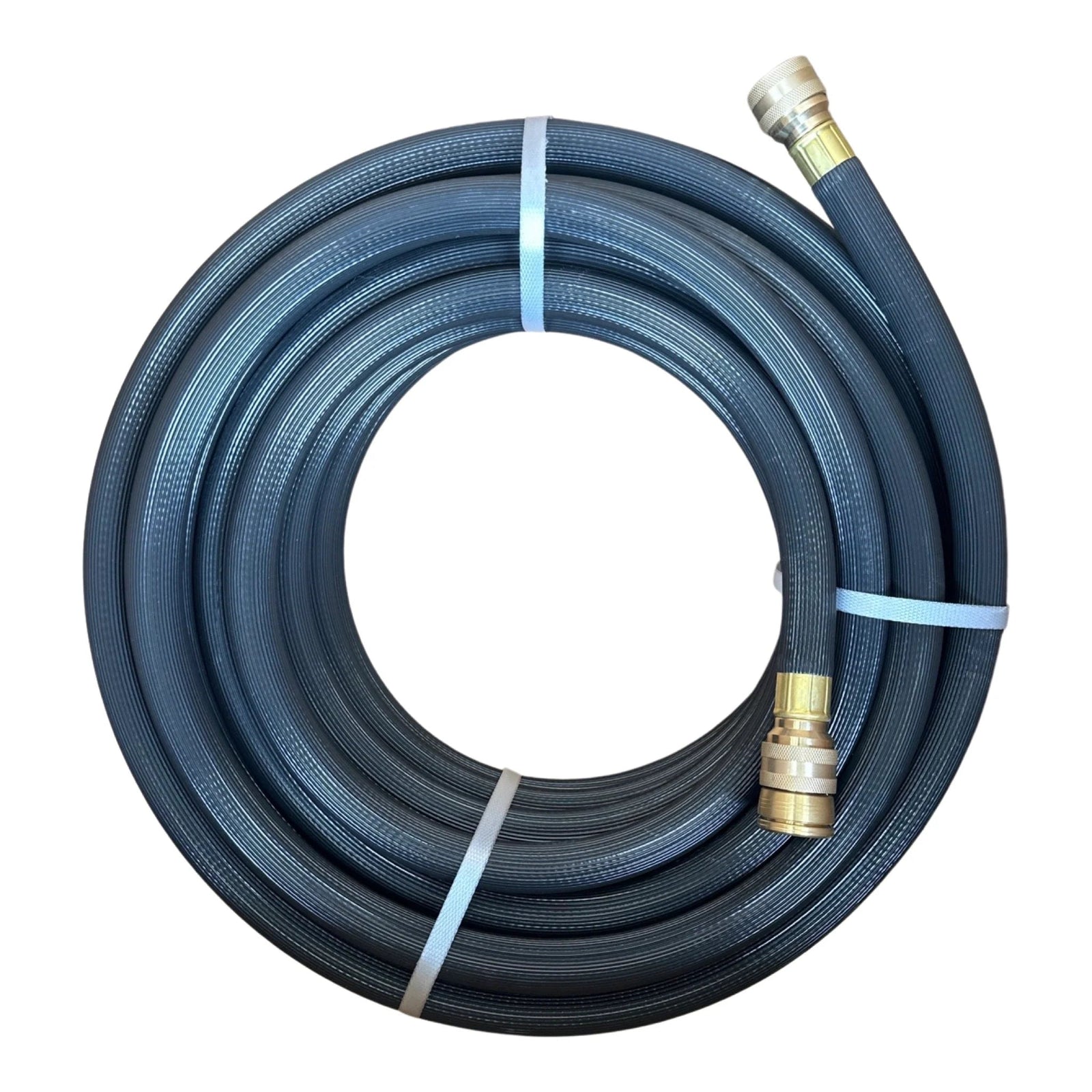 HOSE FACTORY Fire Reel Hose with Crimped 3 Piece Brass Snap On Fittings, black hose with brass fittings