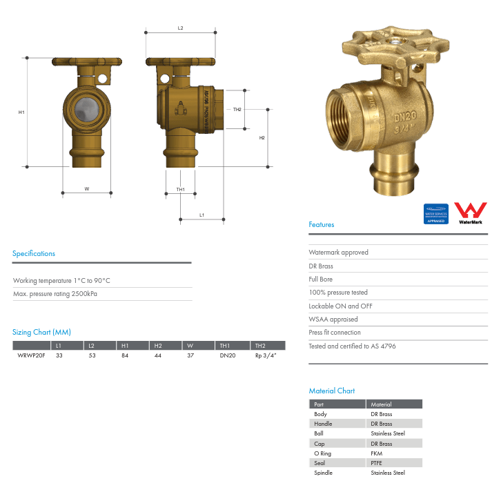 METPRESS Press Fit Right Angle CU x FI Lockable Wheel Handle Ball Valve - Hose Factory