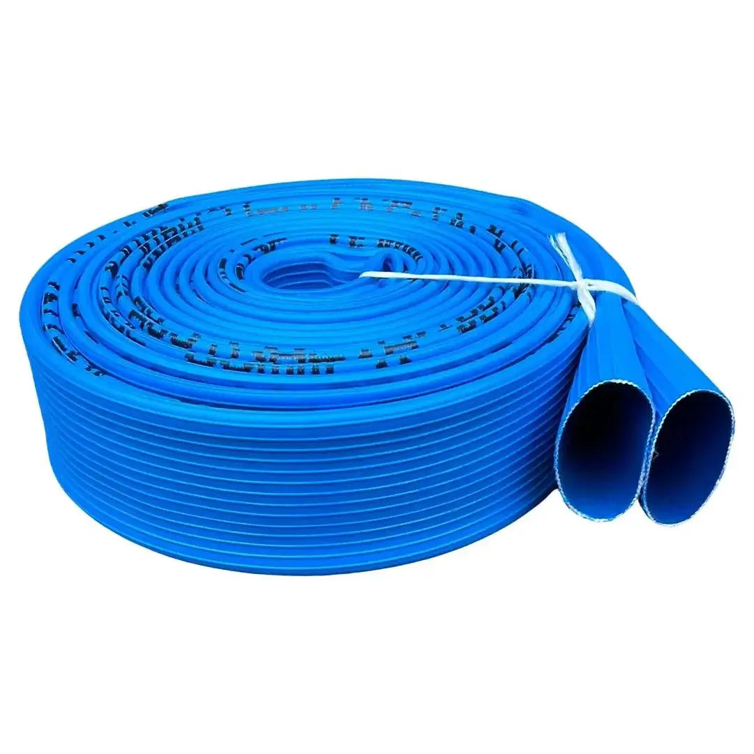Rapier Heavy Duty Layflat Fire Hose Odd Lengths Made in Australia, blue extruded fire hose roll with fittings.