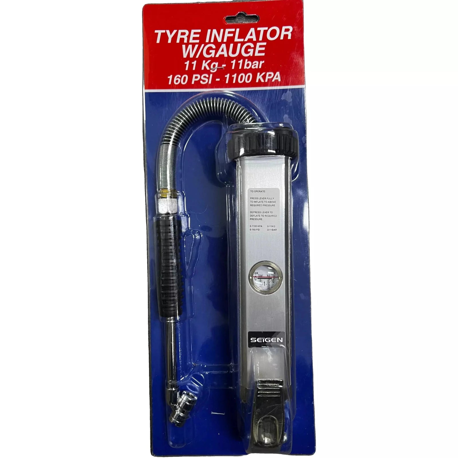 SEIGEN Heavy Duty Tyre Inflator with Gauge 1100KPA - Hose Factory