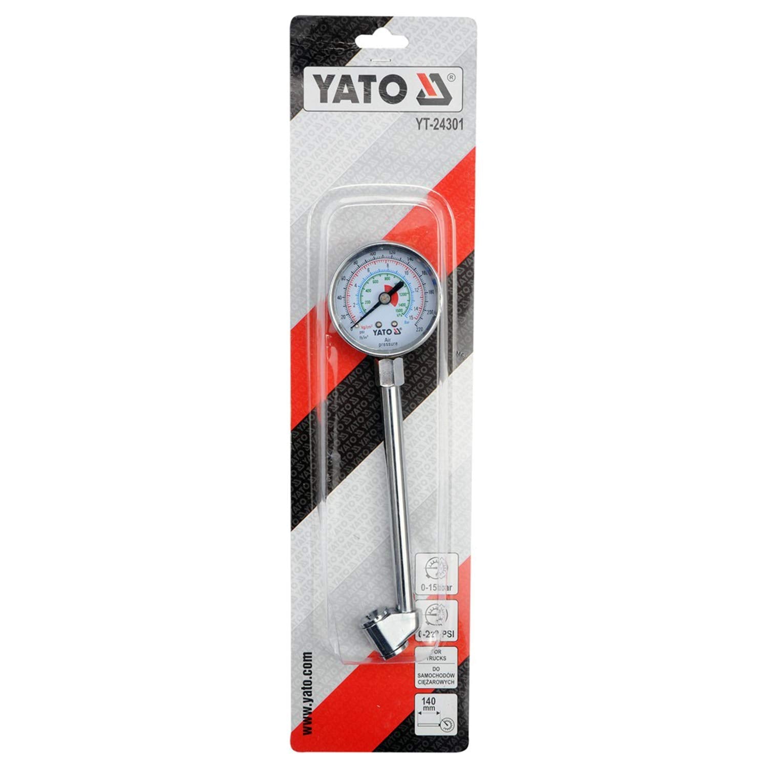 YATO YT-24301 Tire Pressure Gauge 15 Bar / Automobile Tools- Hose Factory