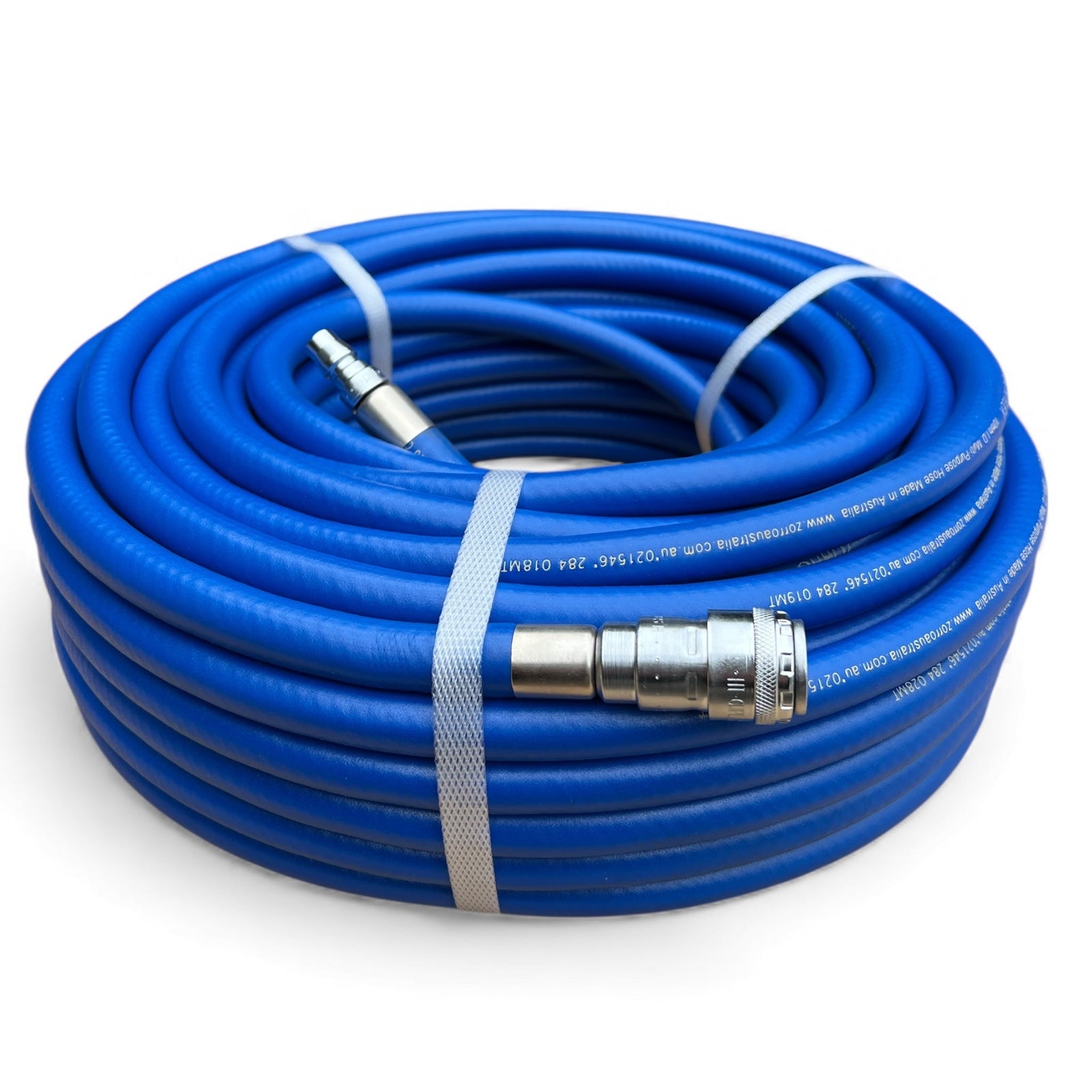 ZORRO Hi-Flex Air Hose with Crimped Genuine Nitto Air Fittings coiled and ready for use