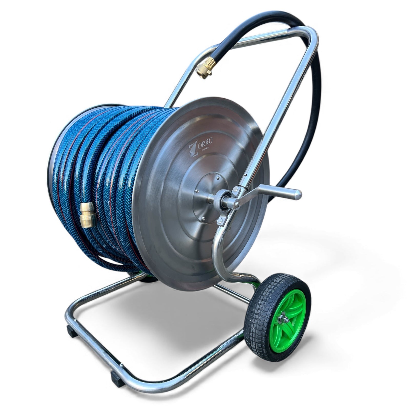 ZORRO Stainless Steel 2 Wheel Cart with Ozflex Hose & Brass Connector - Hose Factory