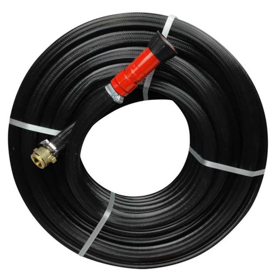 HOSE FACTORY 25mm Fire Reel Hose with Brass Fittings & Red Pressure Fire Nozzle & Brass Nut and Tail