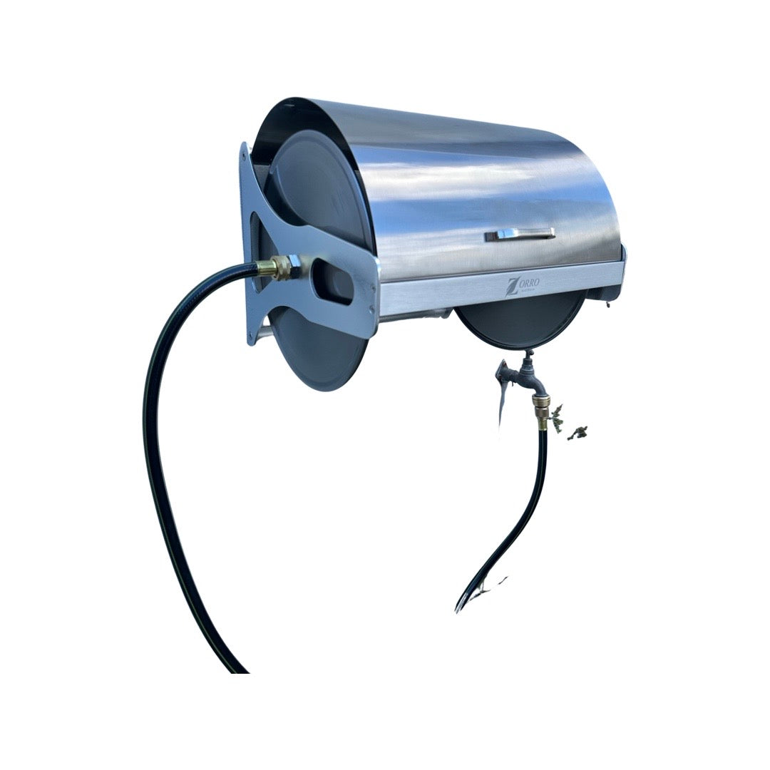 ZORRO Stainless Steel Mountable Reel with Lid & Extension Hose