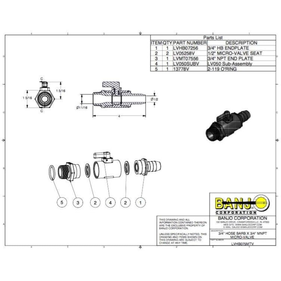 BANJO Standard 3/4" Hose Barb x 3/4" Male NPT Micro Valve - Hose Factory