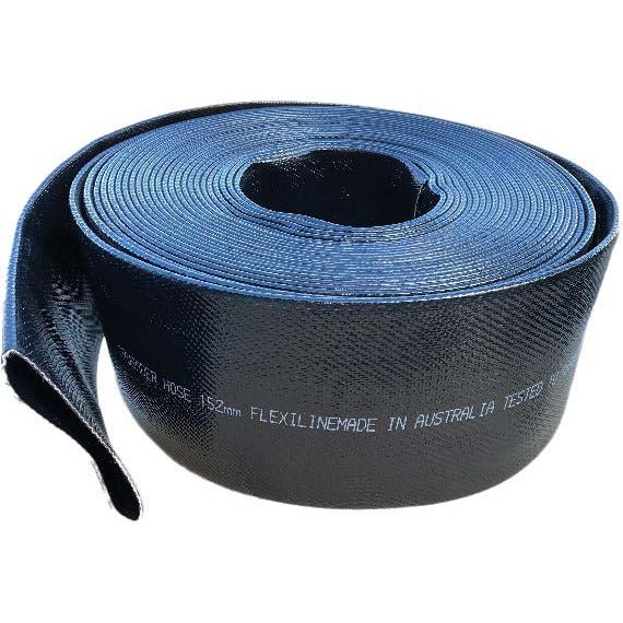 FLEXILINE Industrial Potable Water Layflat Hose rolled up, designed for industrial pumping applications.