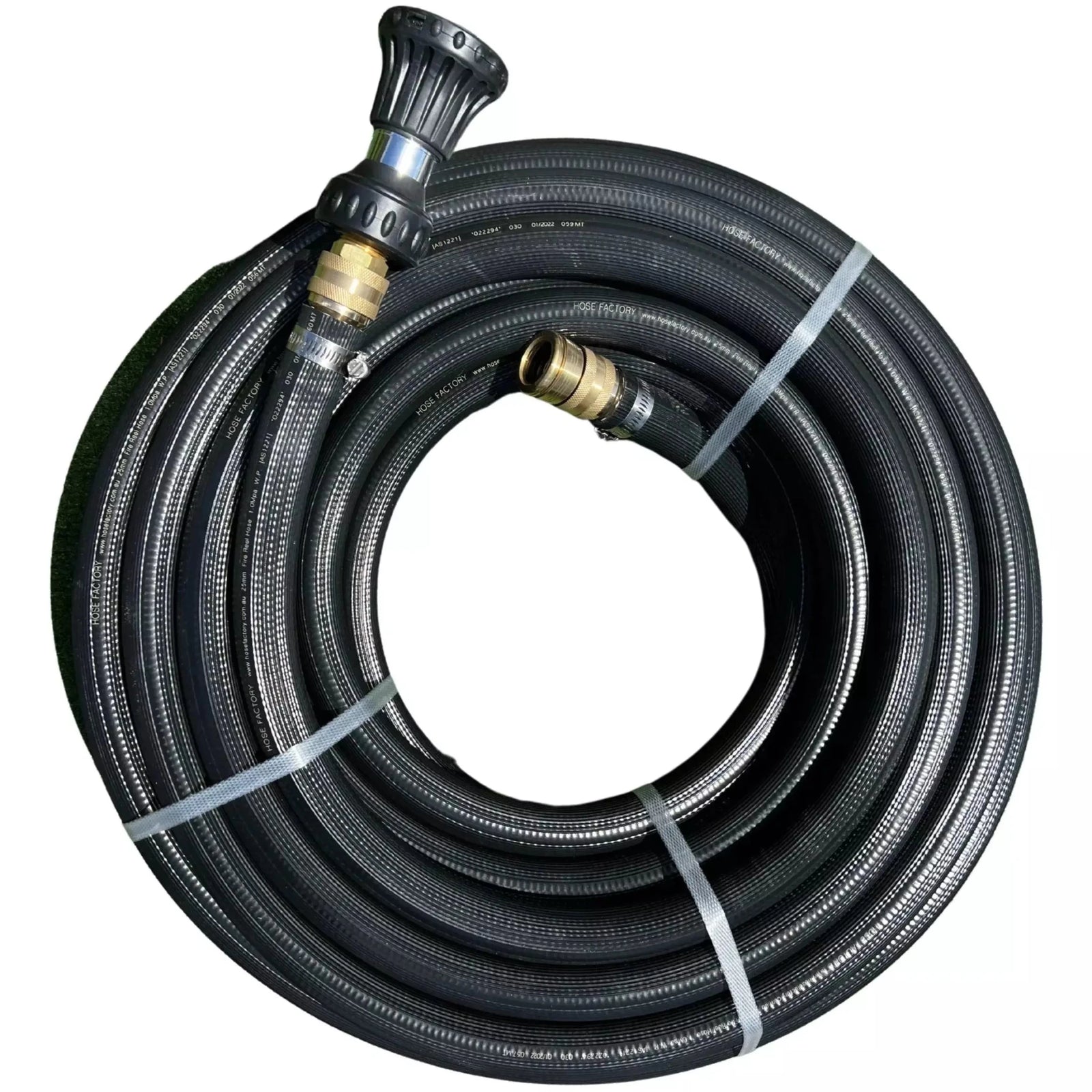 Hose Factory Fire Hose with Perm. Snap Brass Fittings and Fire Nozzle 25mm - Hose Factory