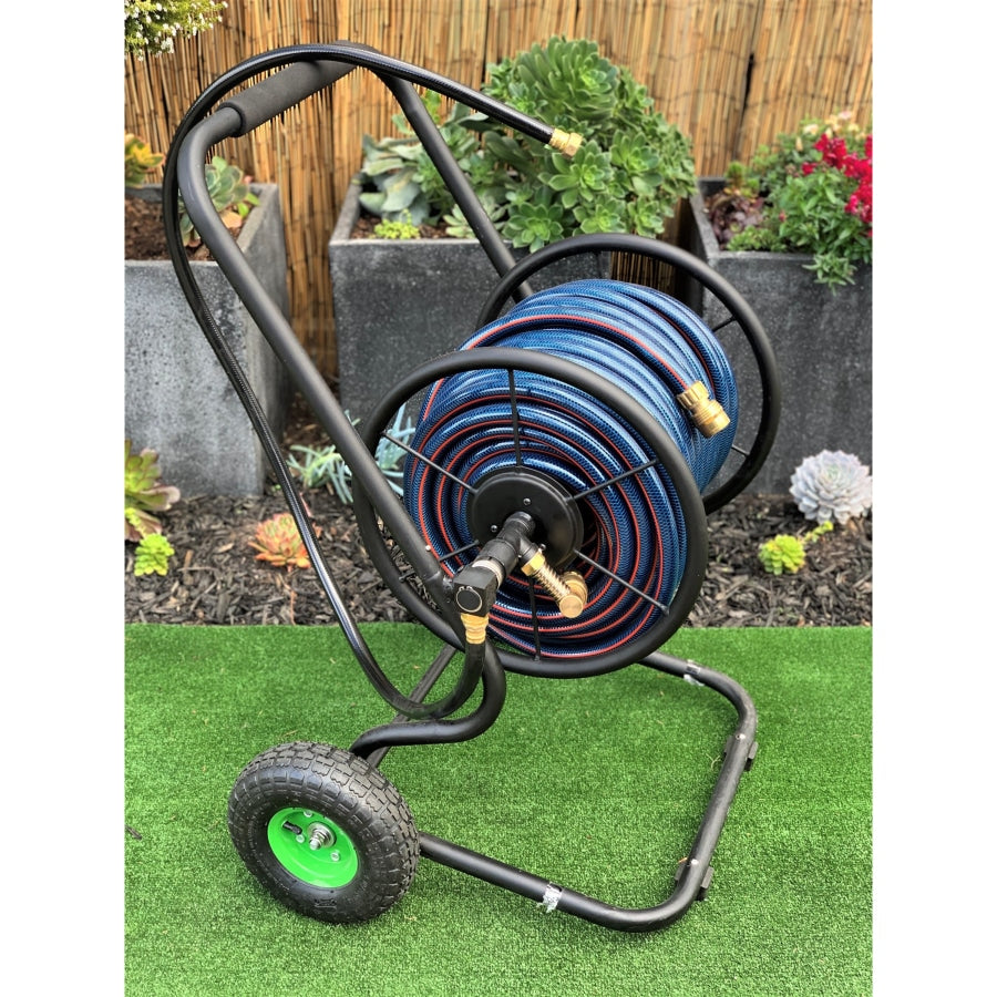 HOSE FACTORY 12mm Garden Hose with NEW ZORRO 2 Wheel Cart & Brass Connectors