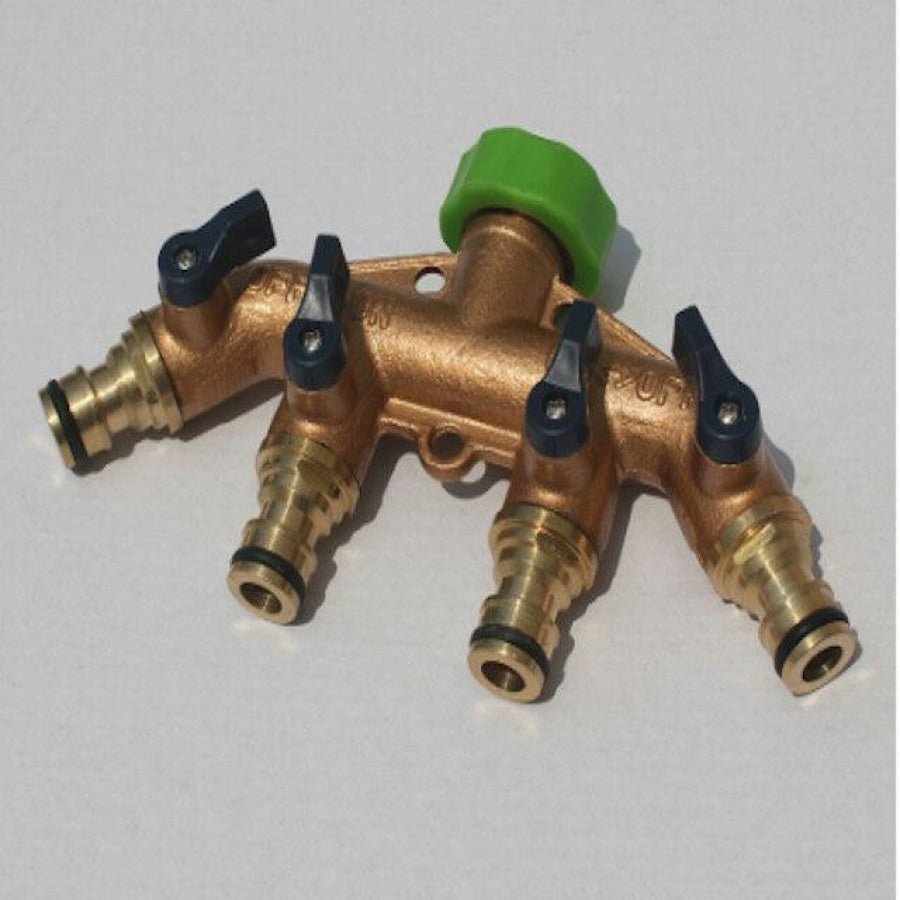 Zorro 4 Way Brass Tap with 12MM / 1/2" Snap on male Connection - Hose Factory
