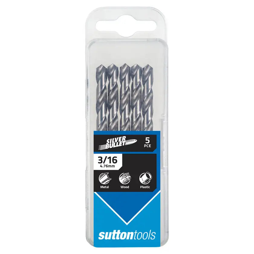 Sutton Tools 3/16&quot; Silver Bullet Jobber Drill Bit Pack 5 D1040476