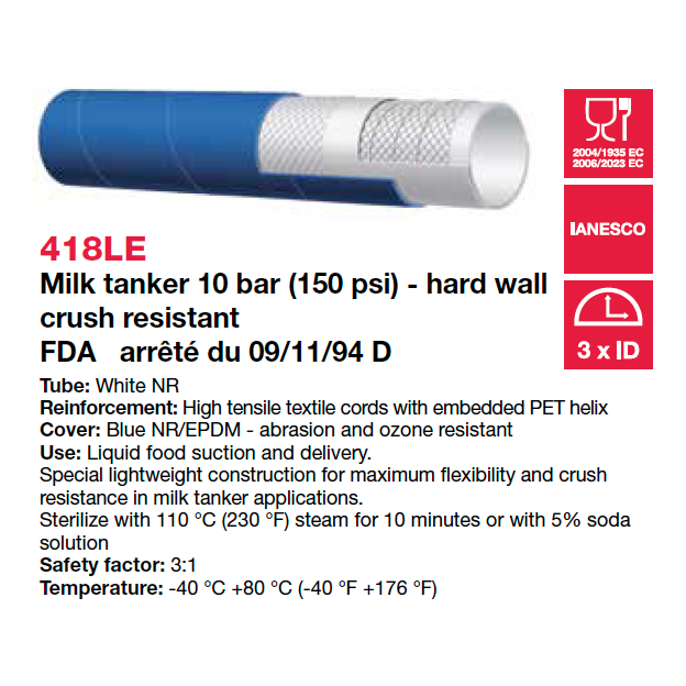 ALFAGOMMA 418LE Milk Tanker Suction & Delivery Hose