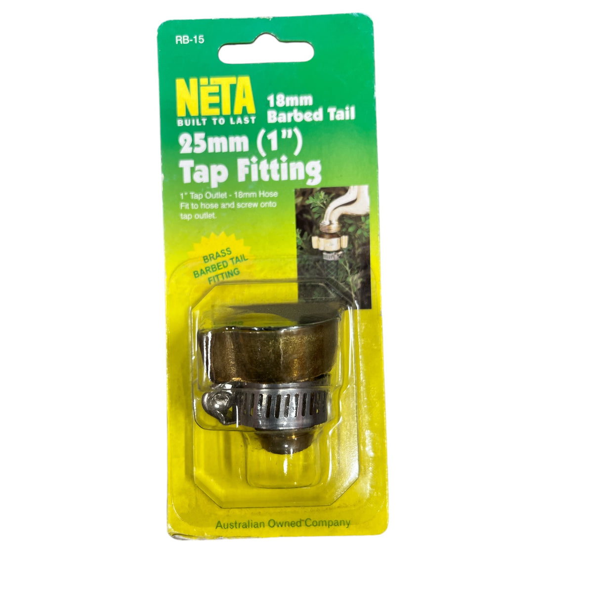 NETA Screw on Brass Tap Fitting for 25mm with 12mm or 18mm Barb & Clamp