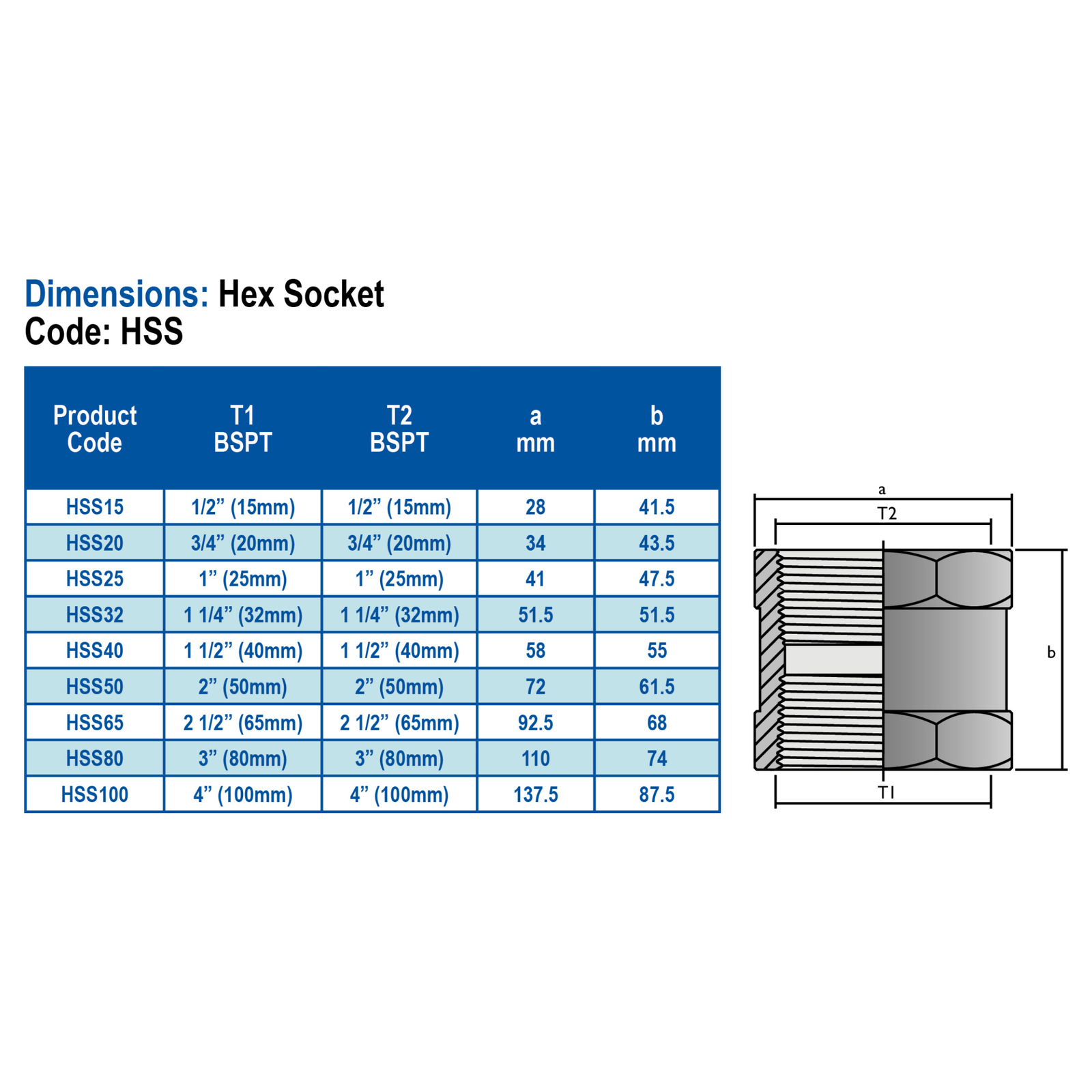 HANSEN Hex Socket - Female x Female BSPT