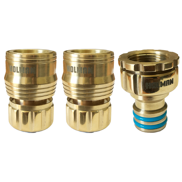 Holman 3 piece Brass Hose Connector Grip n Lock Set 18mm CLEARANCE
