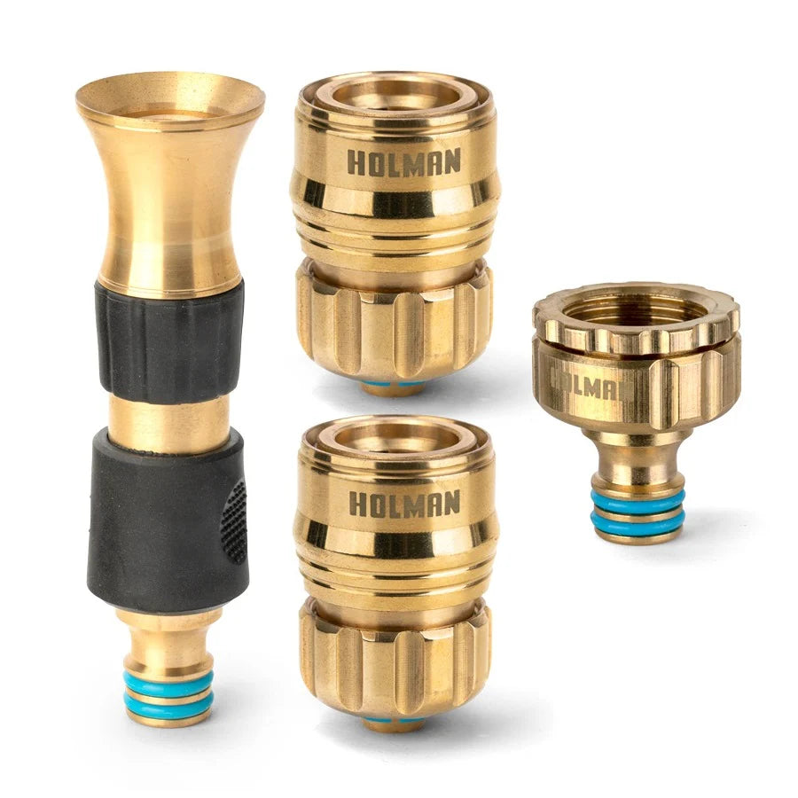 Holman 4 piece Brass Hose Connector SET Grip n Lock 12mm CLEARANCE