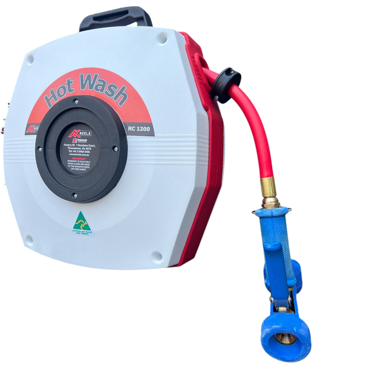 AK REELS Hot Wash Auto Retractable Hose Reel Kit with Dinga Gun 12mm x 15mt