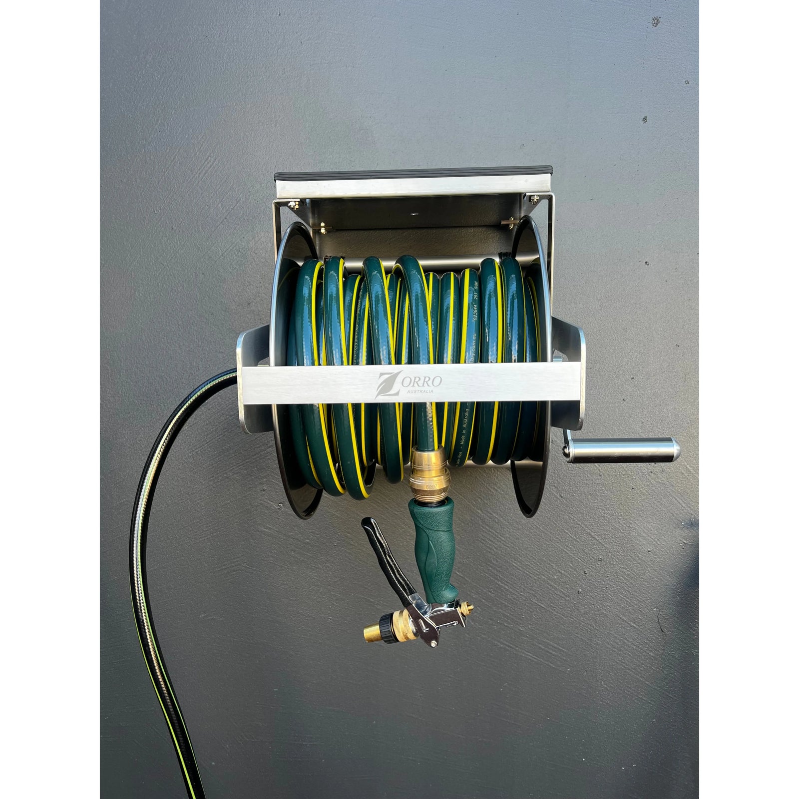 ZORRO 12mm Proline Garden Hose Zorro Ss Reel with Shelf & Ryset Water Pistol