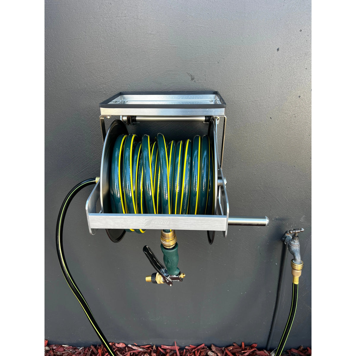 ZORRO 12mm Proline Garden Hose Zorro Ss Reel with Shelf & Ryset Water Pistol