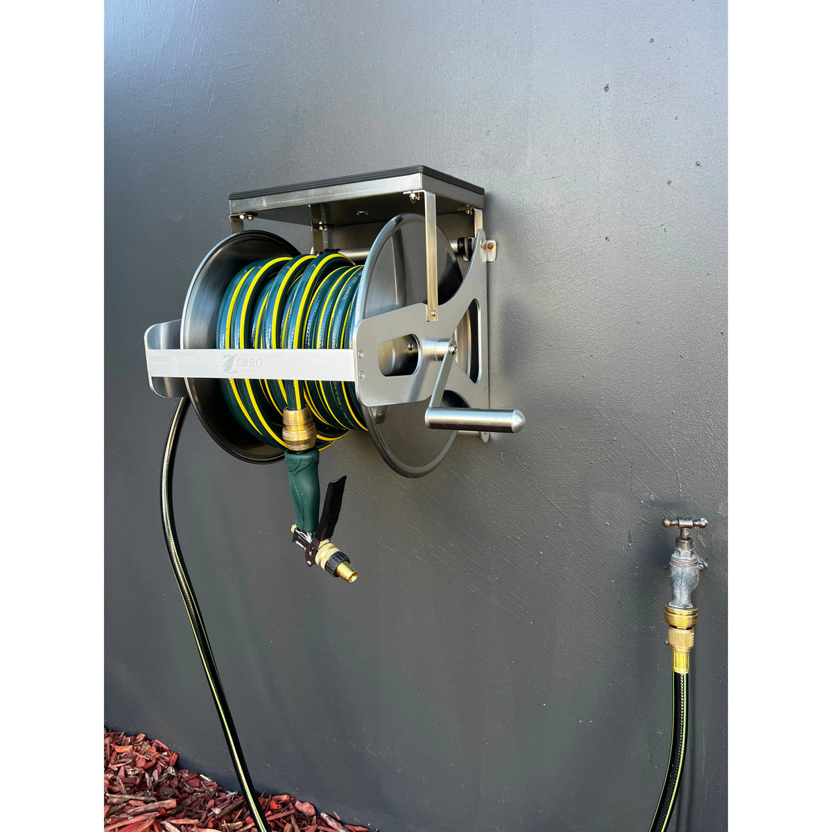 ZORRO 12mm Proline Garden Hose Zorro Ss Reel with Shelf & Ryset Water Pistol