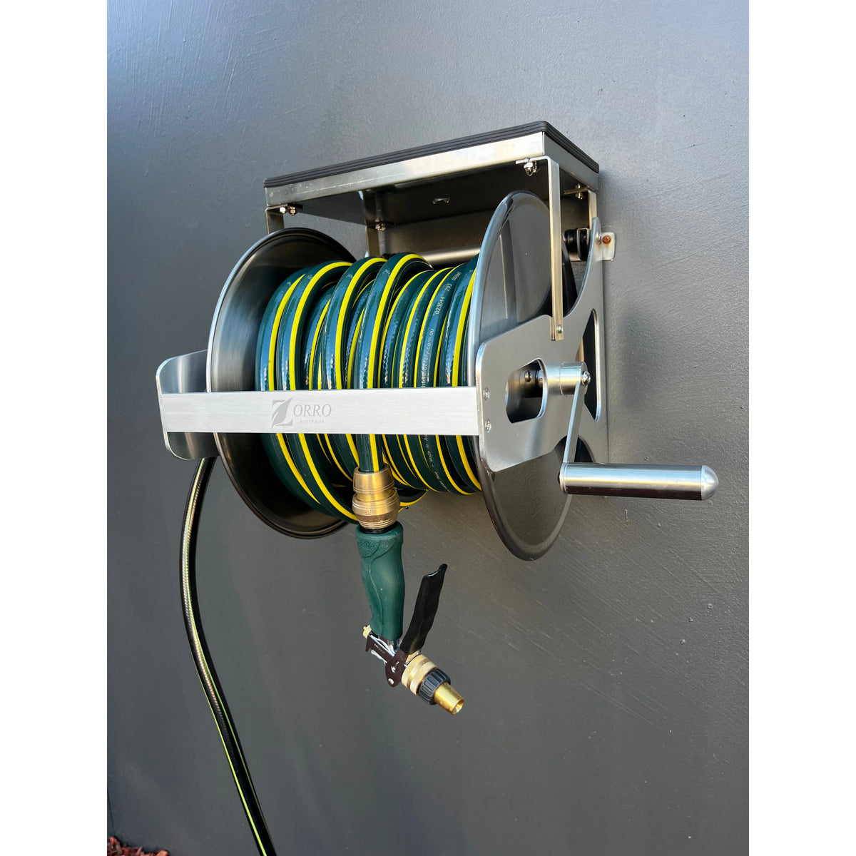 ZORRO 12mm Proline Garden Hose Zorro Ss Reel with Shelf & Ryset Water Pistol