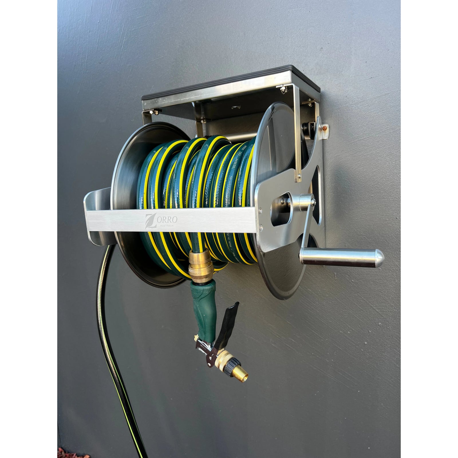 ZORRO 12mm Proline Garden Hose Zorro Ss Reel with Shelf & Ryset Water Pistol