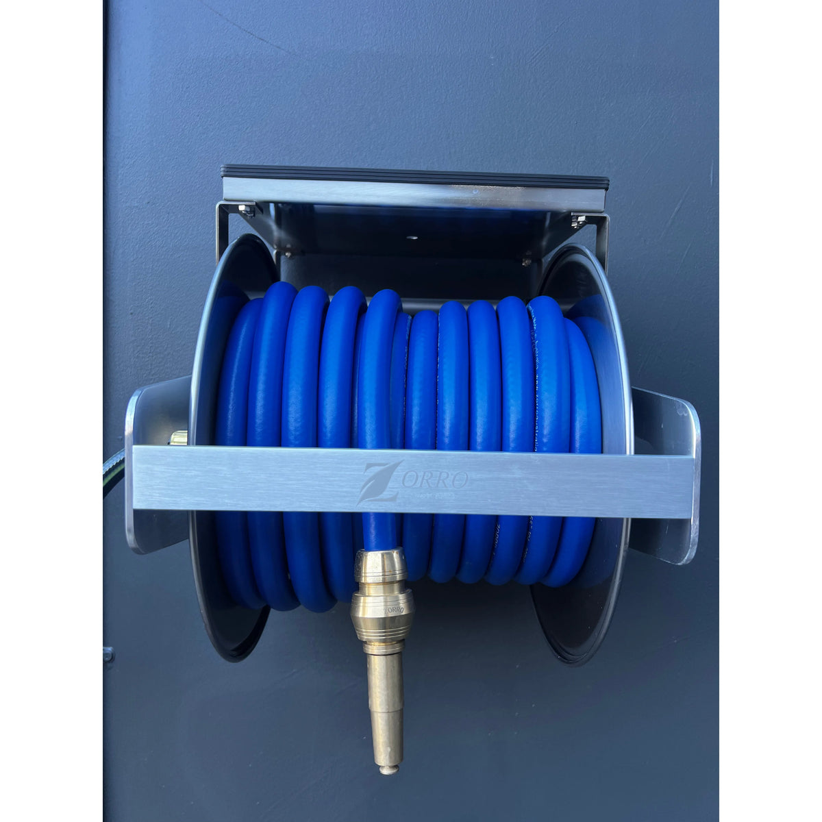 ZORRO 12mm Hi-Flex Garden Hose Zorro Ss Reel with Shelf &amp; Brass Nozzle