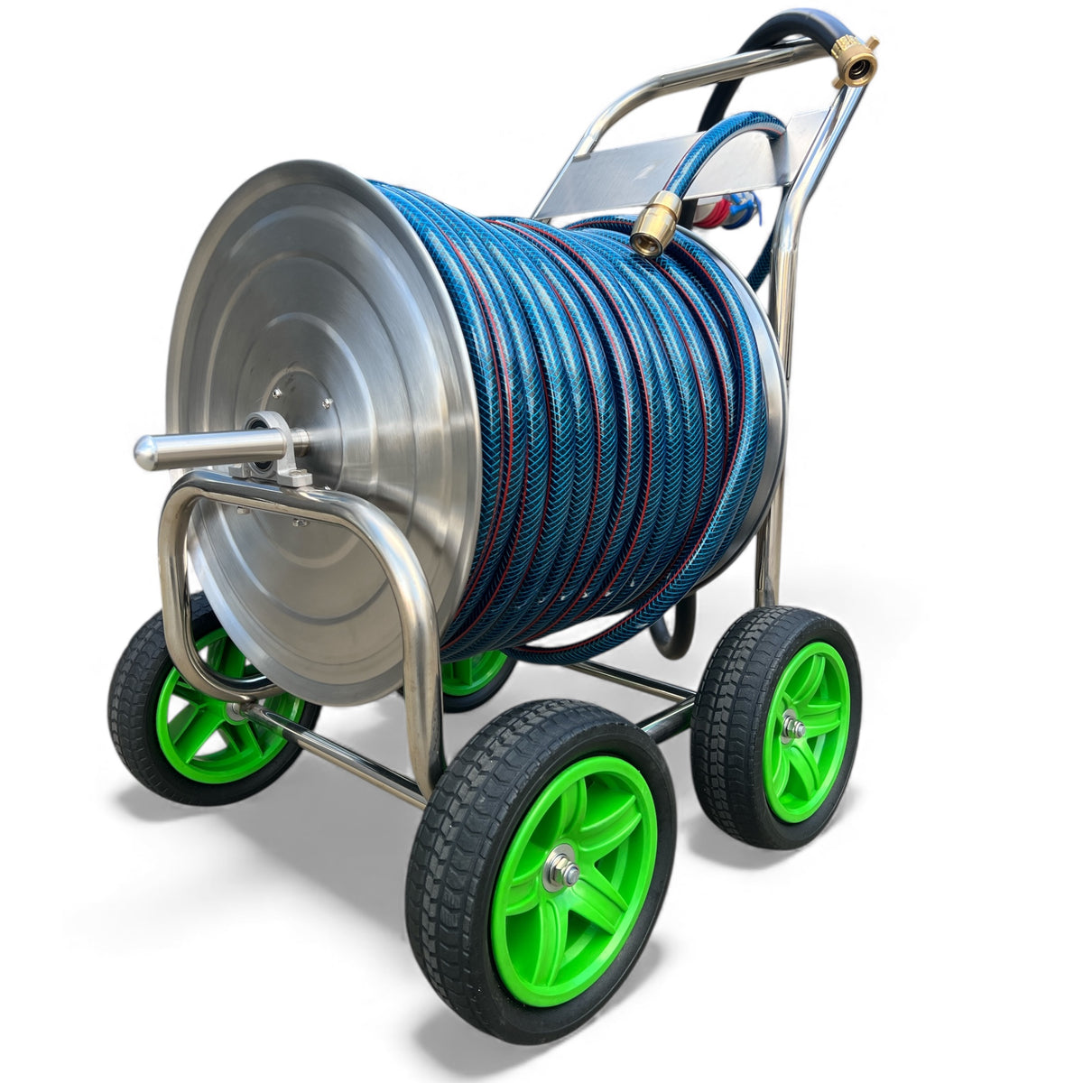 ZORRO Stainless Steel 4 Wheel Trolley with Ozflex Hose &amp; Brass Connector