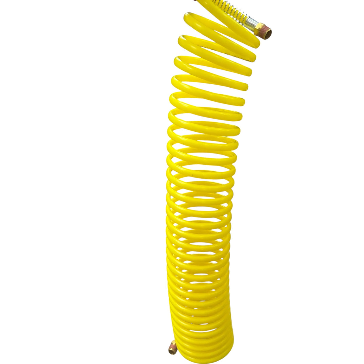 Air Re-Coil Hose with 1/4" Brass Swivel Fittings, yellow coil design, 7.6 Mt, 200 P.S.I working pressure.