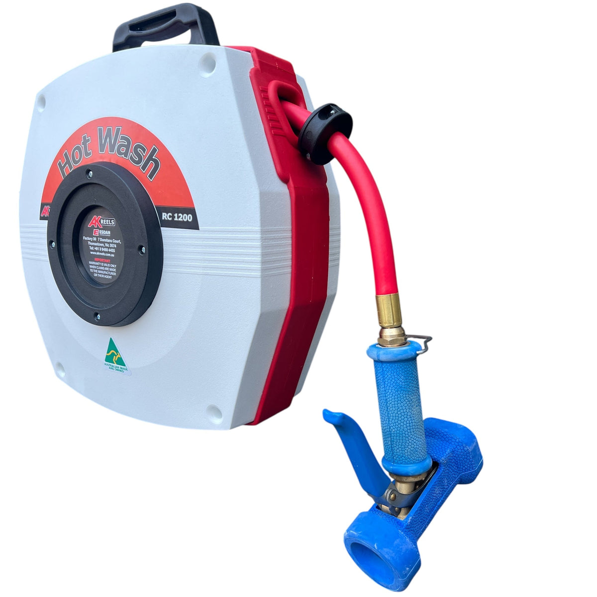 AK REELS Hot Wash Auto Retractable Hose Reel Kit with Dinga Gun 12mm x 15mt - Hose Factory