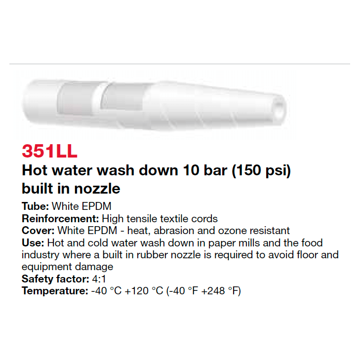 ALFAGOMMA 351LL Hot water wash down Hose with built in nozzle EPDM - Hose Factory