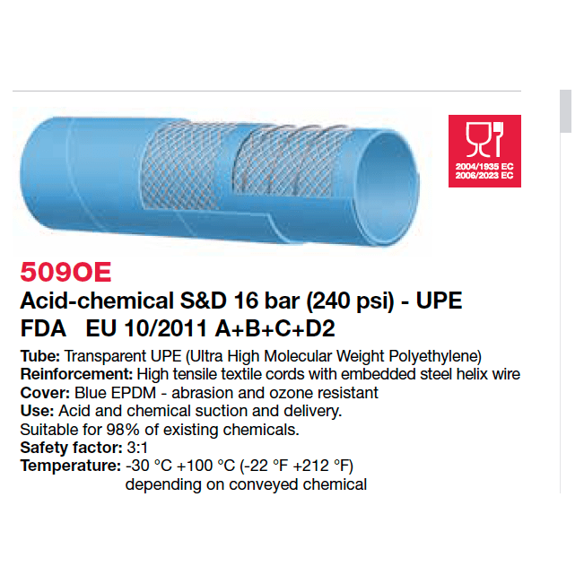 ALFAGOMMA 509OE Acid-Chemical Food Grade Suction & Delivery Hose - Hose Factory
