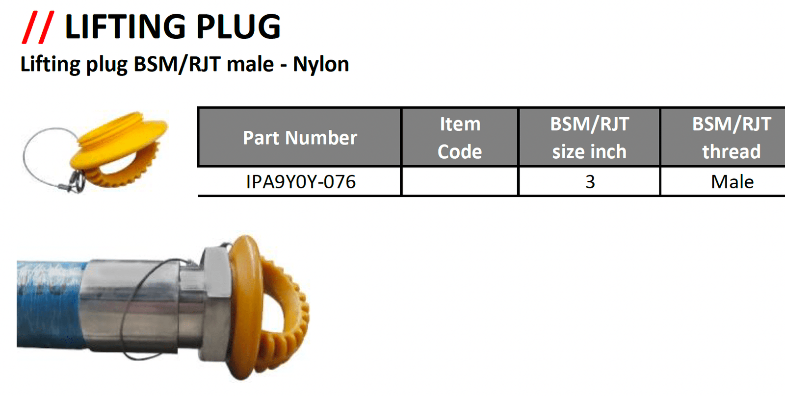 Alfagomma Lifting plug BSM RJT Male - Nylon - Hose Factory