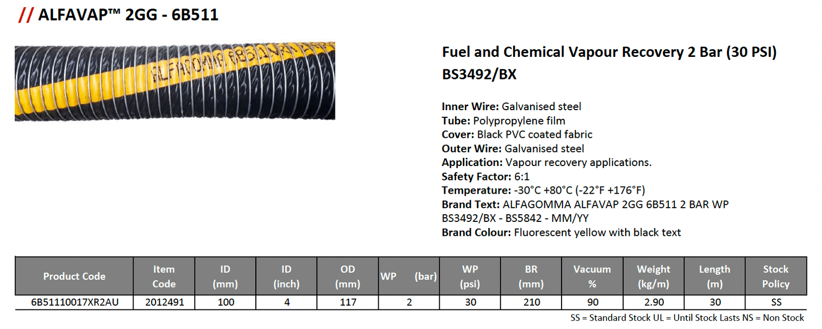 ALFAVAP 2GG Fuel and Chemical Vapour Recovery Hose 2 Bar - Hose Factory