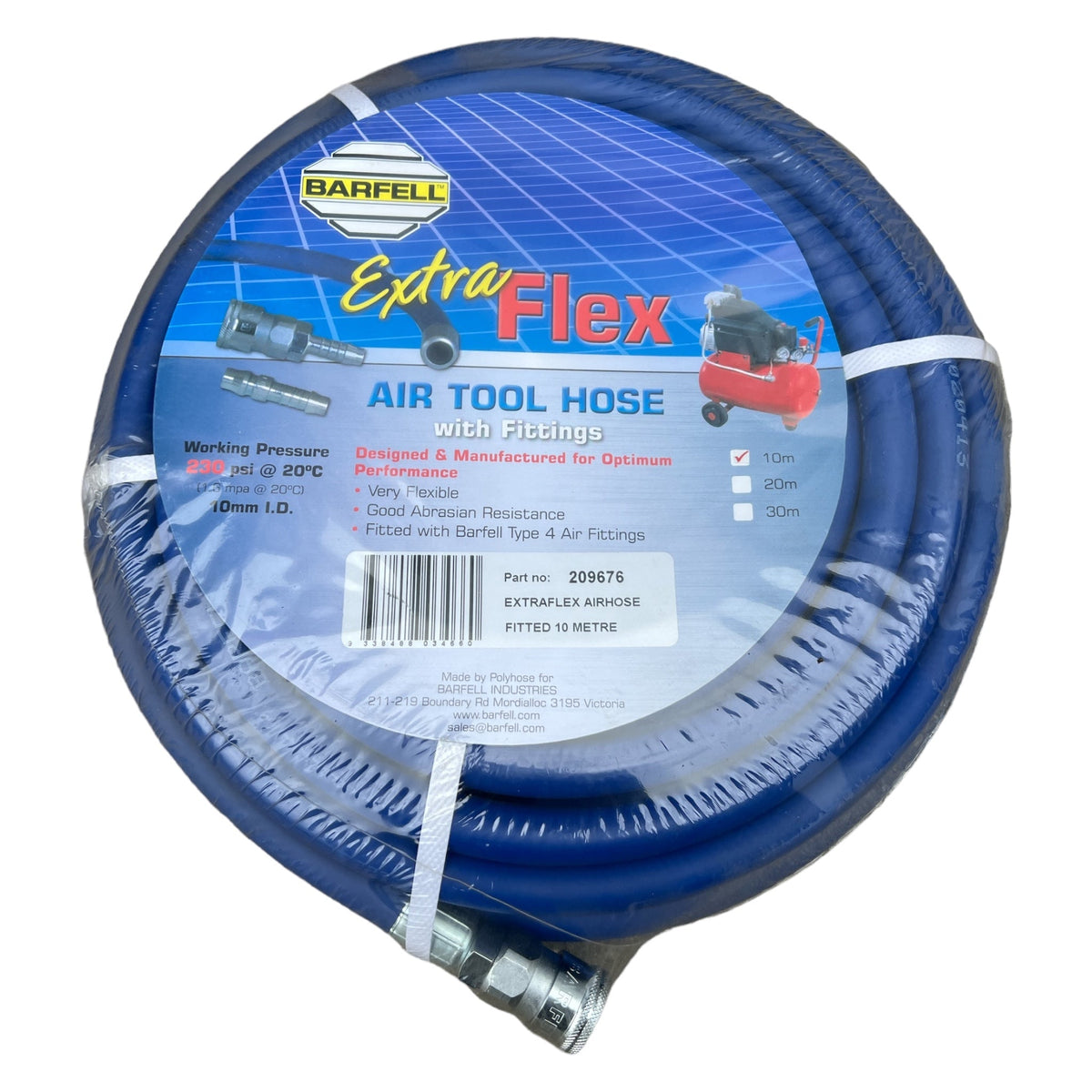 Barfell ExtraFlex Air Hose with Fittings 10mm x 10mt Clearance Stock - Hose Factory