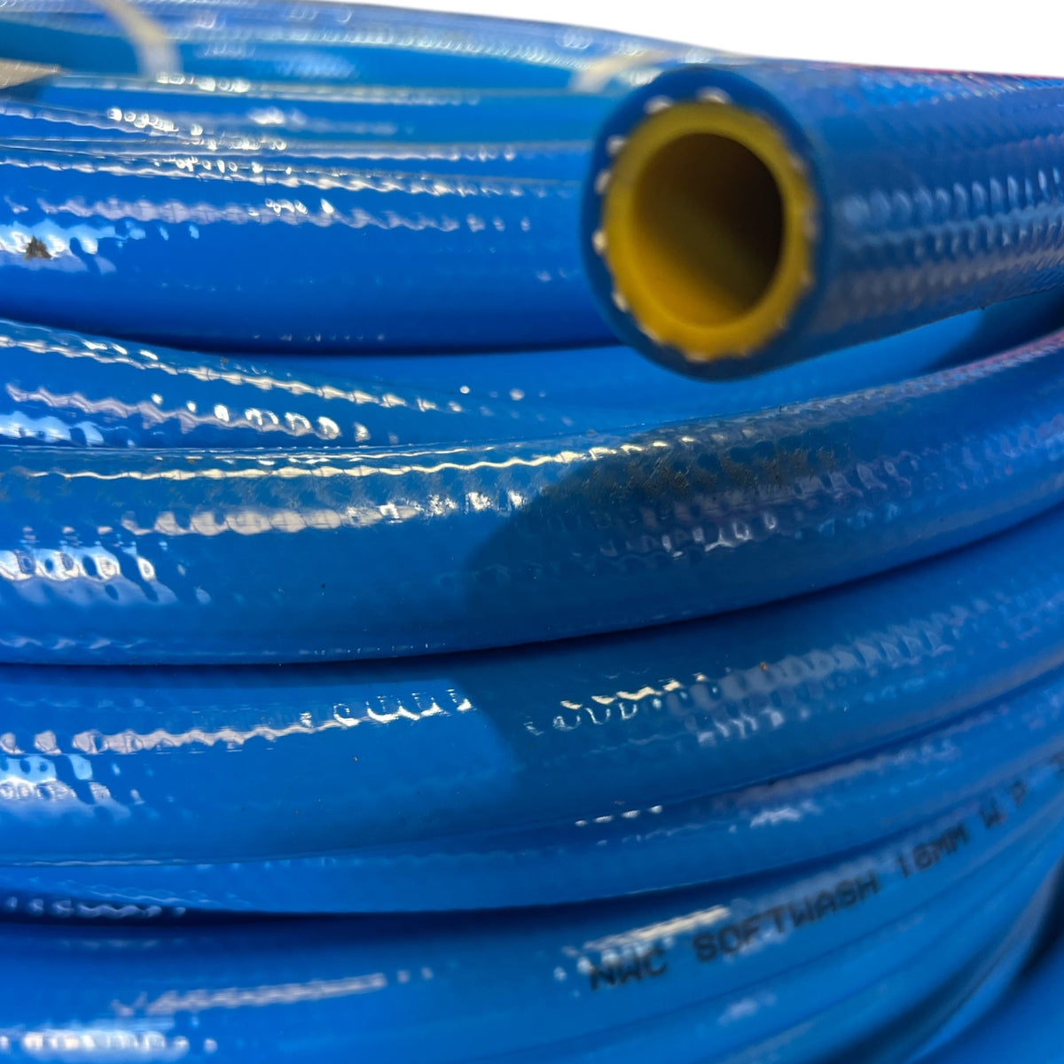 Chemical Ag Spray Air Hose 10mt x 16mm Clearance Sale - Blue flexible hose with visible inner diameter.
