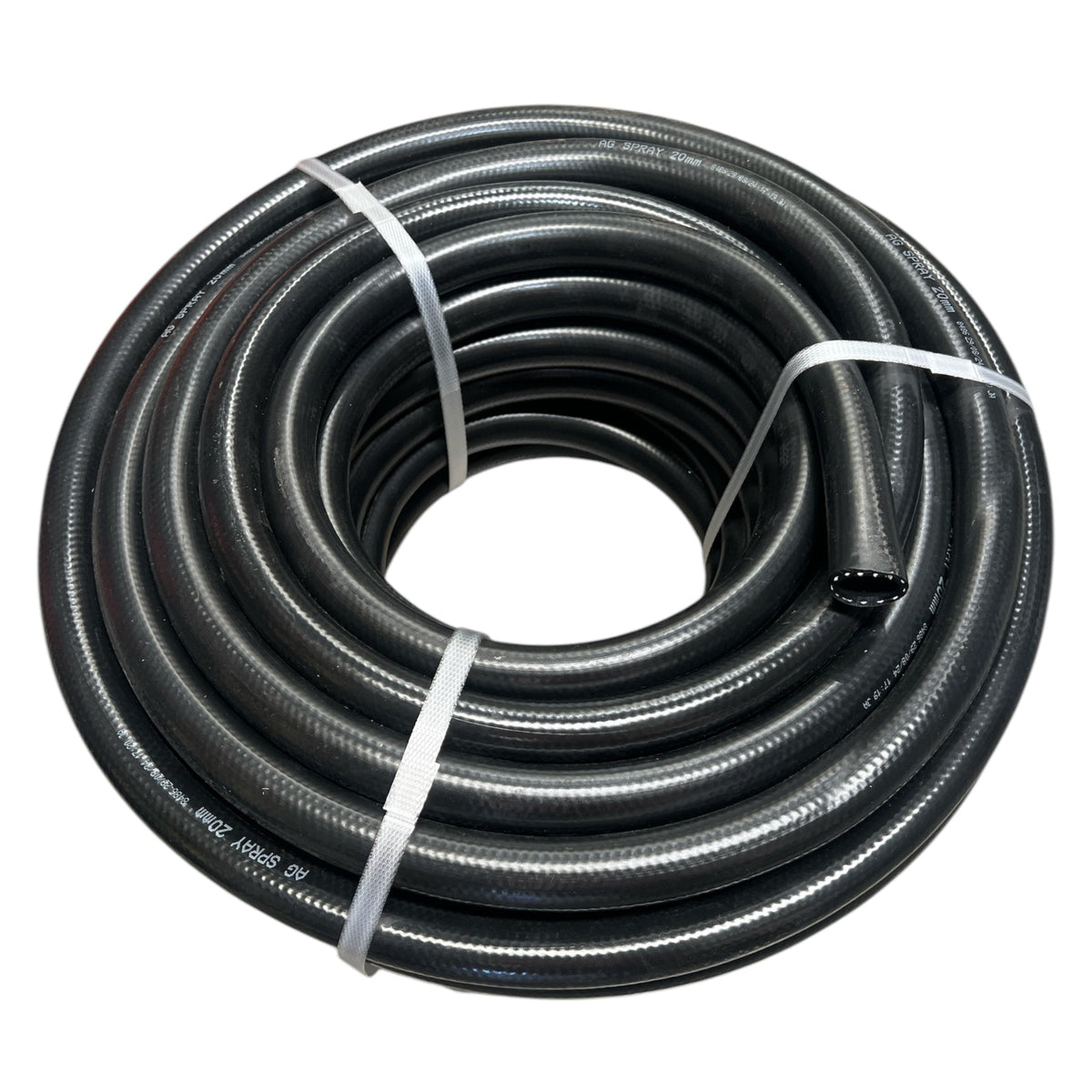 Chemical Flexible Ag Spray Air Hose 20mm Clearance Sale - 20mt long black hose coiled for easy use.