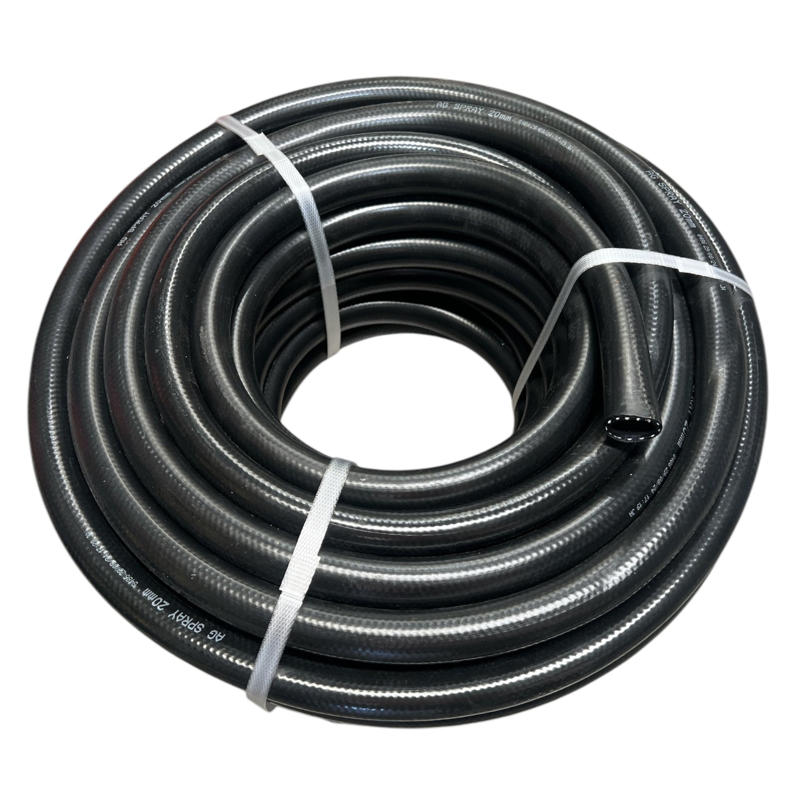 Chemical Flexible Ag Spray Air Hose 20mm Clearance Sale - 20mt long black hose coiled for easy use.